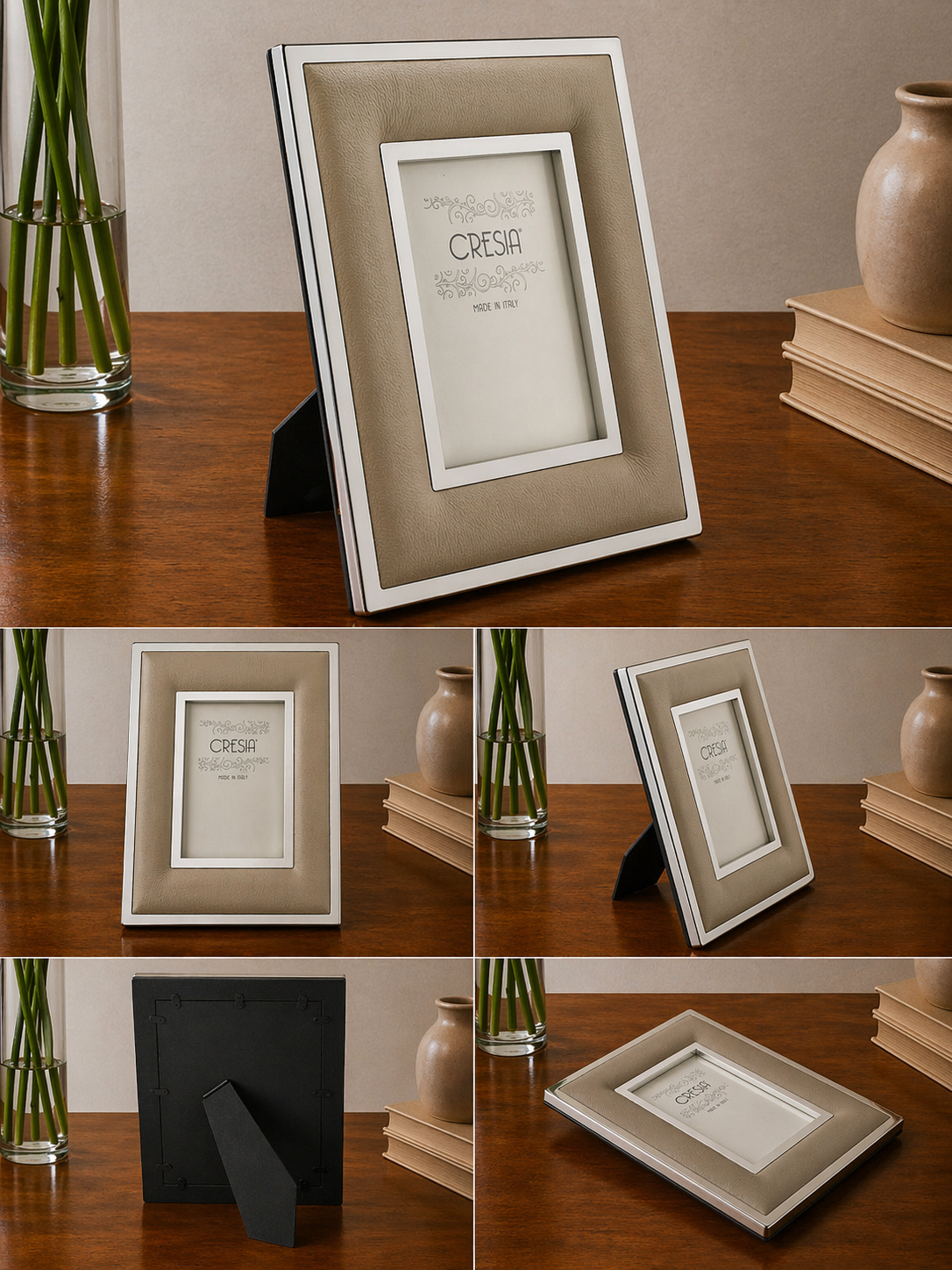 Portafoto in pelle beige