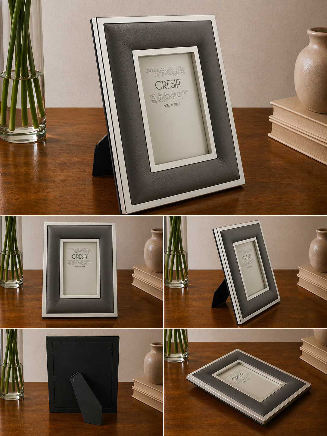 Portafoto in pelle grigio scura